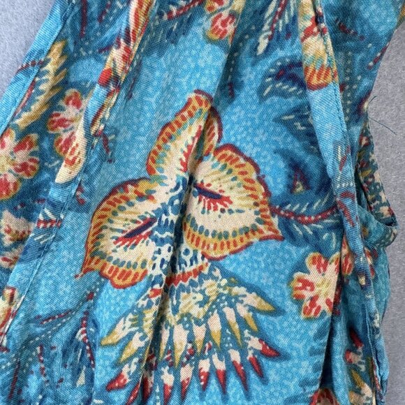 Land Of The Free Maxi Dress Size S Teal & Orange Floral Print Boho Wrap Vacation - Picture 7 of 13